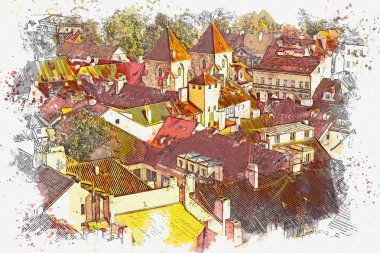 resimde. Prag'da geleneksel antik mimari.