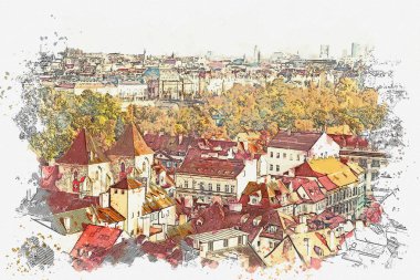 resimde. Charles Köprüsü ve Prag geleneksel antik mimari