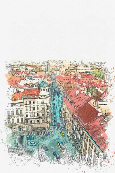 Ilustração. Arquitetura antiga tradicional em Praga — Fotografia de Stock