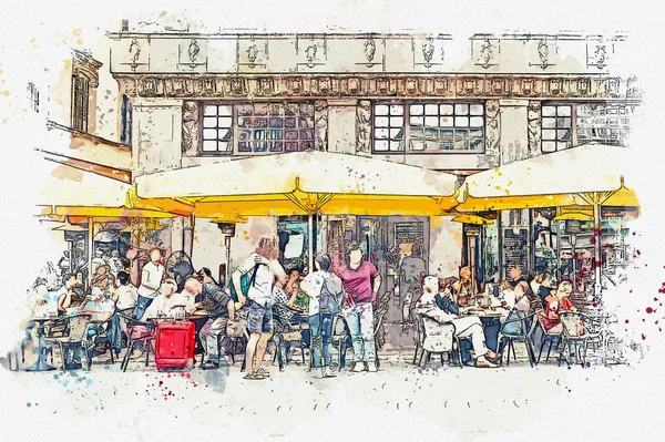 Street Cafe em Leipzig, na Alemanha — Fotografia de Stock