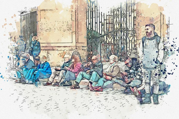 Разные люди, туристы и местные жители отдыхают на городской улице в Праге . — стоковое фото