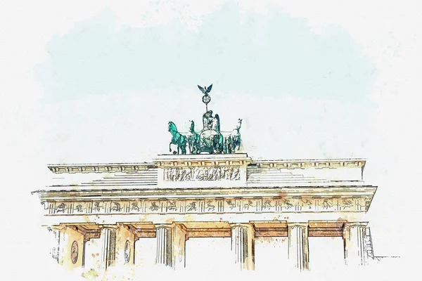 Eine aquarellzeichnung oder illustration des brandenburger tores in berlin, deutschland. — Stockfoto