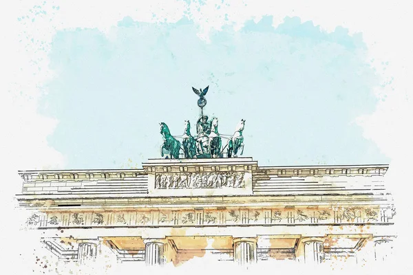 Een aquarel schets of illustratie van de Brandenburger Tor in Berlijn, Duitsland. — Stockfoto