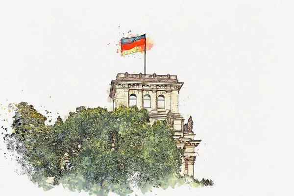 Bandera alemana sobre el edificio del Reichstag en Berlín . — Foto de Stock