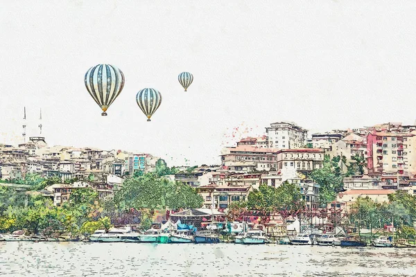 Акварельный набросок или иллюстрация прекрасного вида на традиционную архитектуру Стамбула — стоковое фото