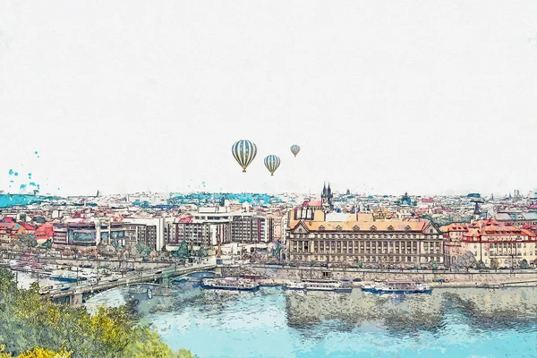 Illustration of a beautiful view of Prague. — Stock Photo, Image