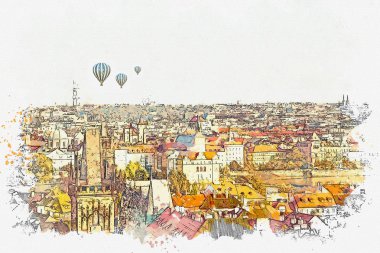 resimde. Prag'da geleneksel antik mimari.