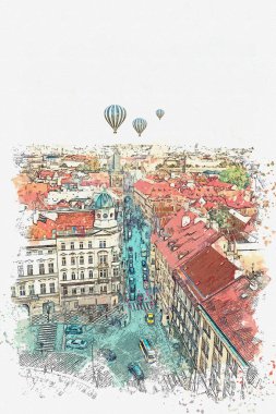 resimde. Prag'da geleneksel antik mimari