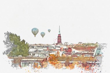 Suluboya bir kroki ya da bir örnek. Berlin Almanya geleneksel mimari