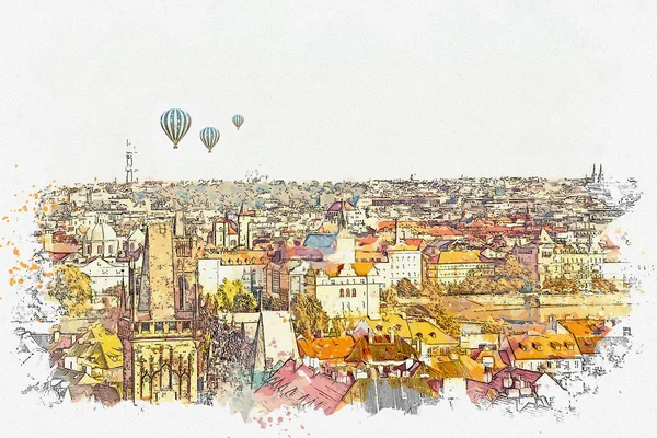 resimde. Prag'da geleneksel antik mimari.