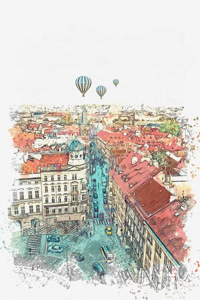 resimde. Prag'da geleneksel antik mimari