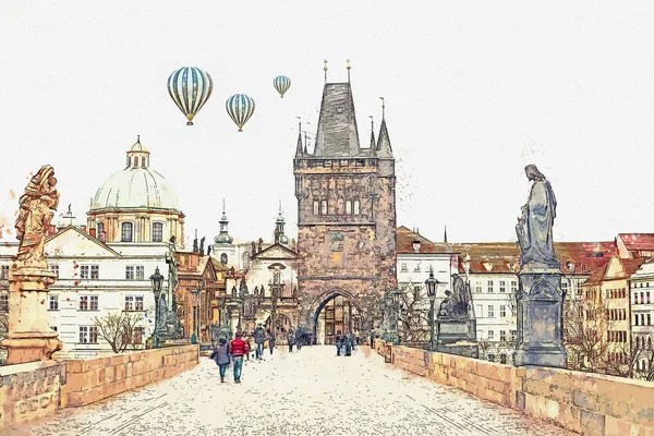 Illustration Karlsbrücke in Prag in der Tschechischen Republik — Stockfoto