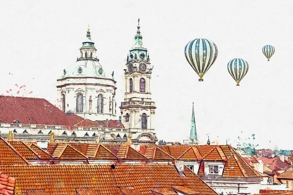 Ilustracja. Piękny widok architektury w Pradze — Zdjęcie stockowe