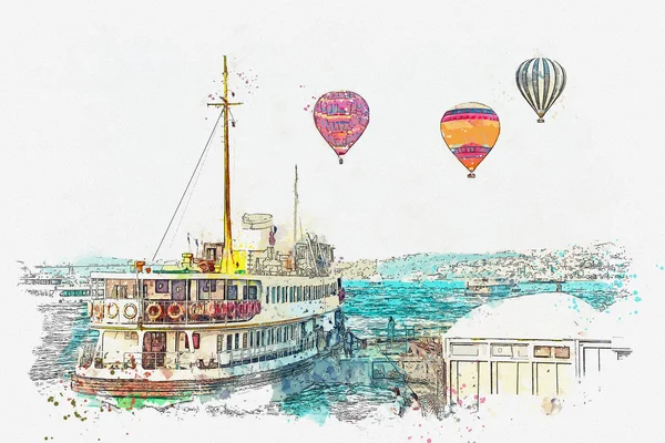 A helyi lakosok és a turisták keresztül az isztambuli Boszporusz tengeri szállítás. — Stock Fotó
