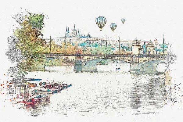 Ilustração de uma bela vista de Praga . — Fotografia de Stock