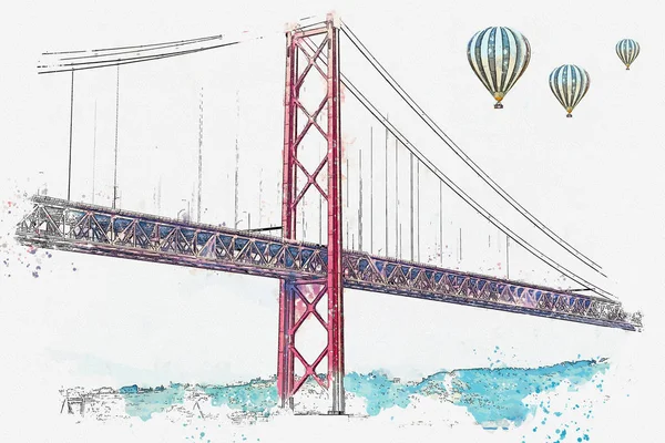 Ілюстрація Bridge під назвою 25 квітня в Лісабоні, Португалія — стокове фото