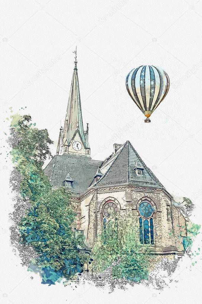 illustration of a church in Leipzig in Germany.