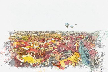 resimde. Prag'da geleneksel antik mimari.