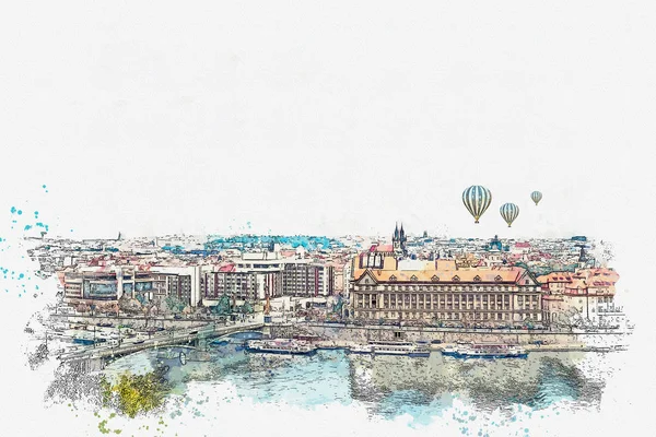 Illustration av en vacker utsikt över Prag. — Stockfoto