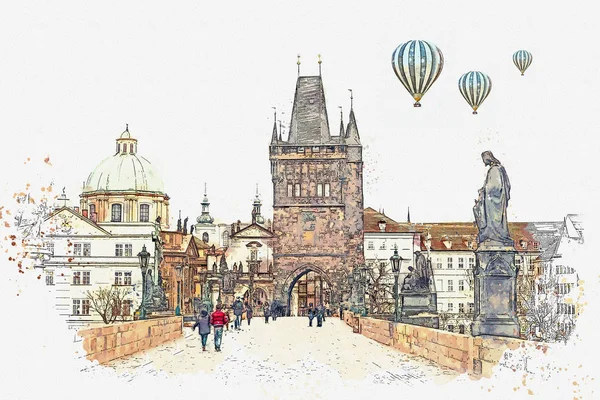 Illustration Karlsbrücke in Prag in der Tschechischen Republik — Stockfoto