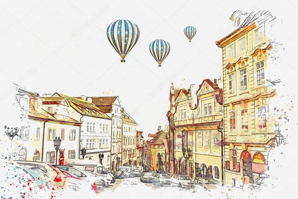 illustration. Traditional ancient architecture in Prague.