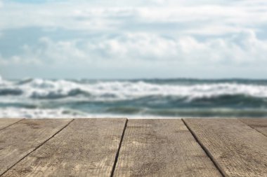 Ahşap tahta veya tablo veya yüzey veya kat deniz ya da okyanus arka planı.