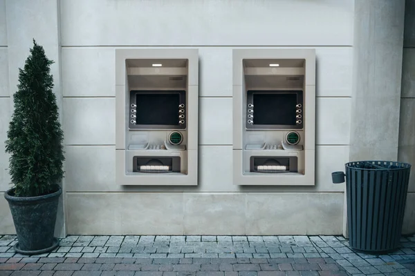 Cajeros automáticos urbanos modernos para la retirada de dinero y otras transacciones financieras — Foto de Stock