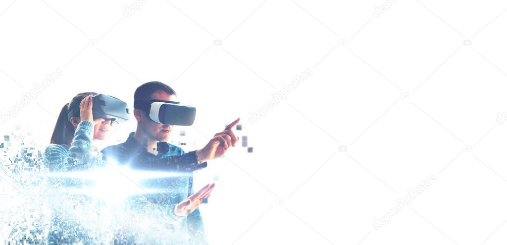 People in virtual glasses. VR