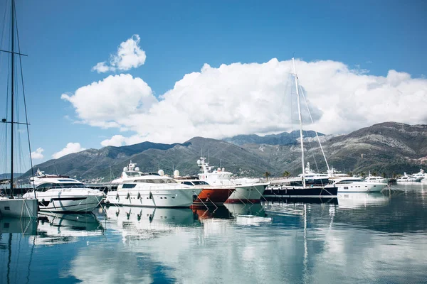 Muchos yates amarrados en Porto Montenegro — Foto de Stock