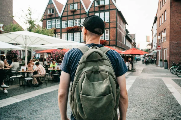 Tourist or student with a backpack — Stock Photo, Image
