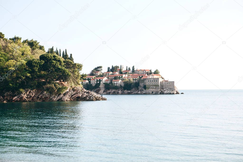 Beautiful view of the island of Sveti Stefan in Montenegro