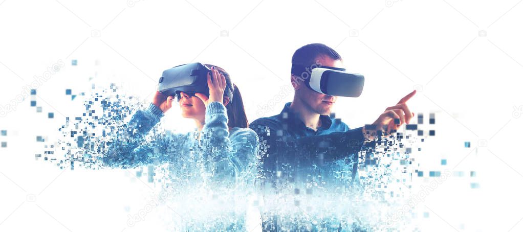 People in virtual glasses. VR