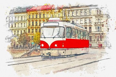 Prag 'da geleneksel tramvay.