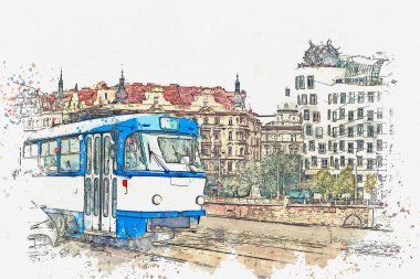 Prag 'da geleneksel tramvay.