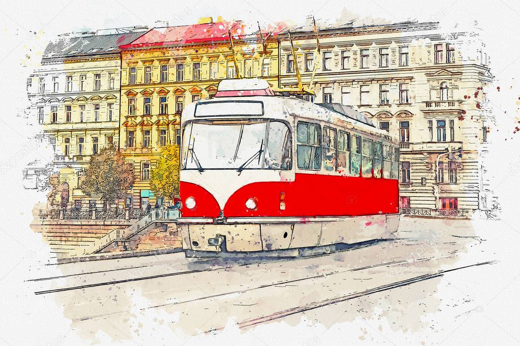 Traditional tram in Prague.