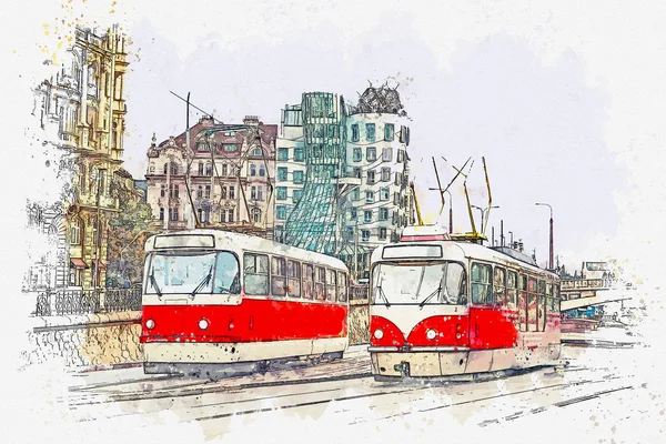 Prag 'da geleneksel tramvay. — Stok fotoğraf