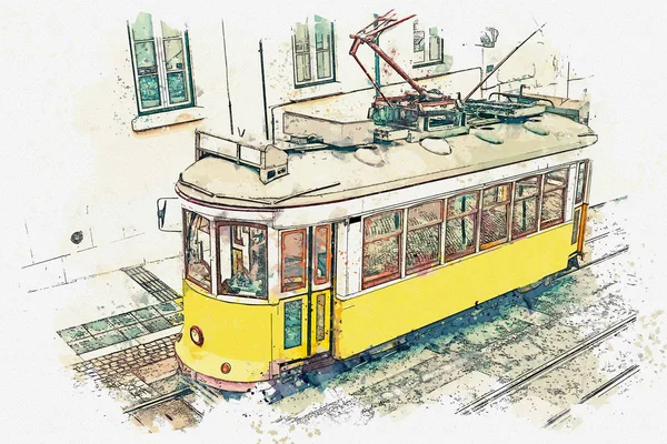 Lizbon geleneksel tramvay. — Stok fotoğraf
