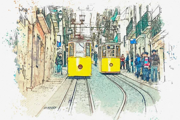 Traditionella spårvagn i Lissabon. — Stockfoto