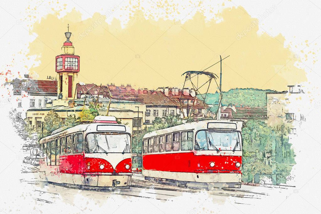 Traditional tram in Prague.