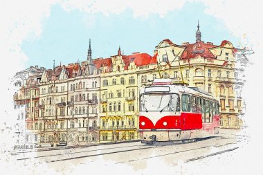 Prag 'da geleneksel tramvay.