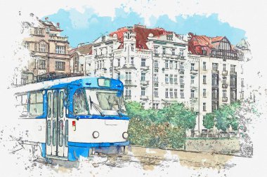 Prag 'da geleneksel tramvay.