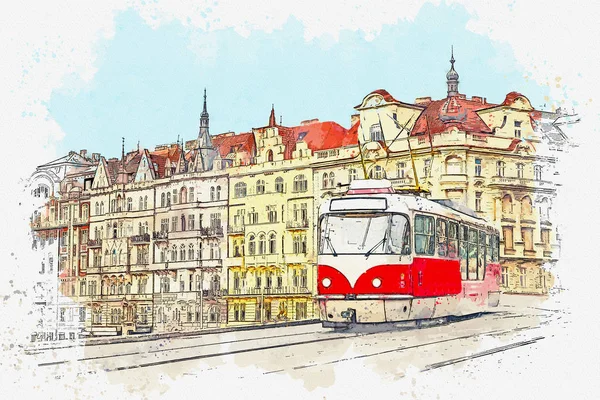 Traditional tram in Prague. — Stock Photo, Image