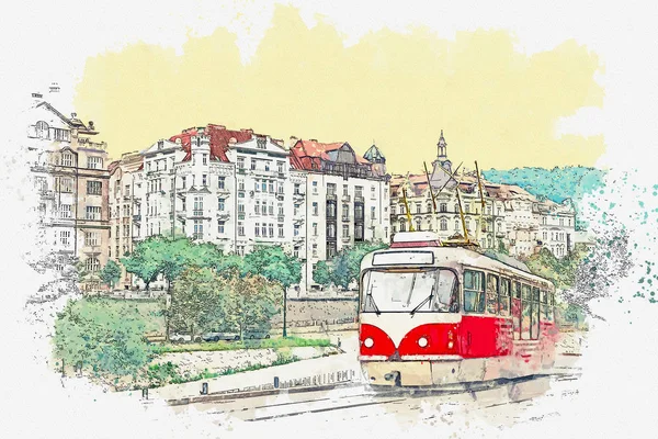 Tranvía tradicional en Praga . — Foto de Stock