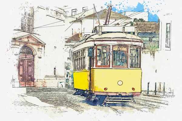 Traditionella spårvagn i Lissabon. — Stockfoto