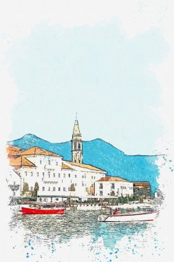 Karadağ 'da Perast 'ın görünümü.