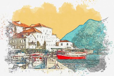 Karadağ 'da Perast 'ın görünümü.