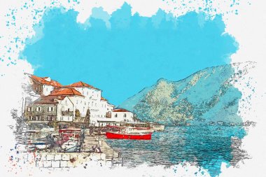 Karadağ 'da Perast 'ın görünümü.