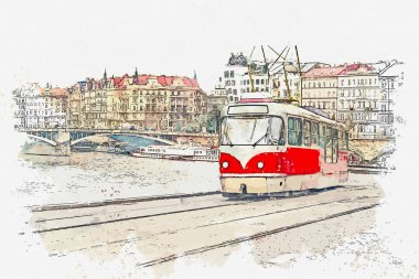 Prag 'da geleneksel tramvay.