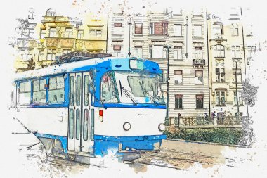 Prag 'da geleneksel tramvay.