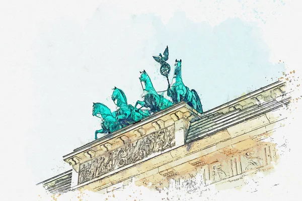 Een aquarel schets of illustratie van de Brandenburger Tor in Berlijn, Duitsland. — Stockfoto